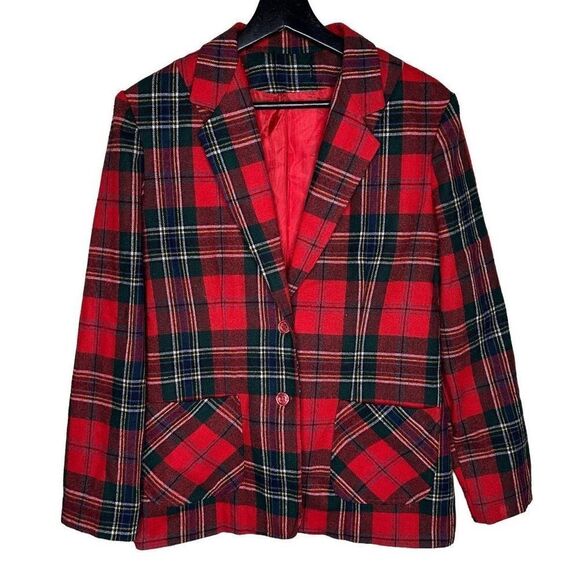 Vintage ILGWU Red Plaid Coat Made In USA Womens Large - Picture 1 of 4